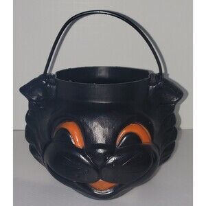 Vtg 1993 Empire Black Cat Halloween candy Bucket Carolina Enterprises Blow mold